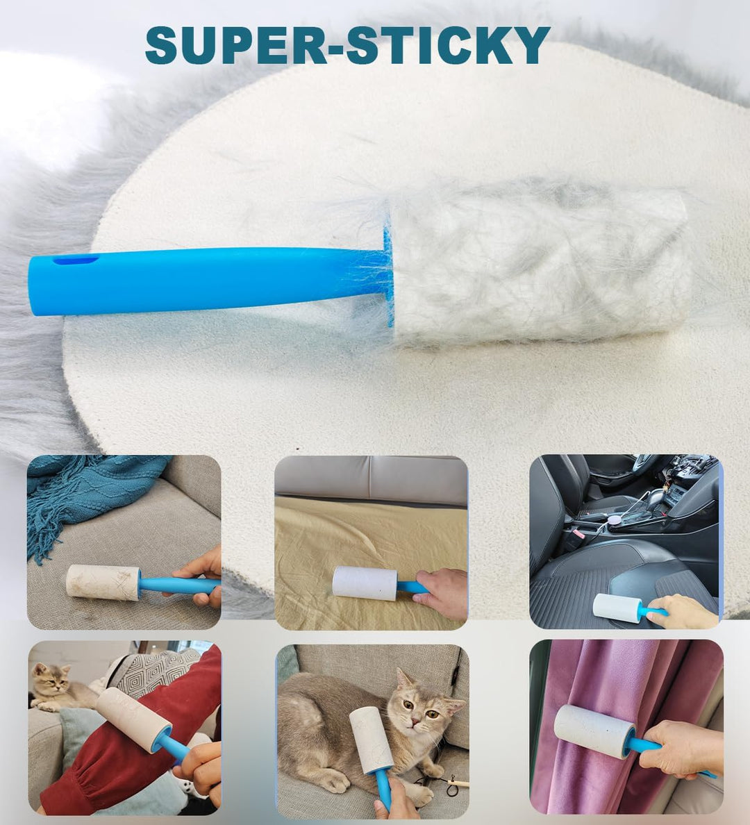 Extra klebrige Fusselrolle Mega Value Set 1000 Blatt, mit 3 Griffen Lint Roller, Fusselroller für Kl