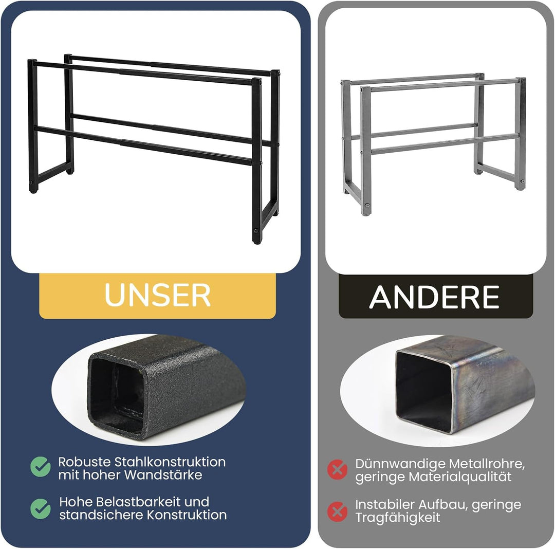 Ausziehbar Schuhregal mit 2 Etagen, Metall-Schuhständer Schmal Kleines Schuhregal, Robustes Design,