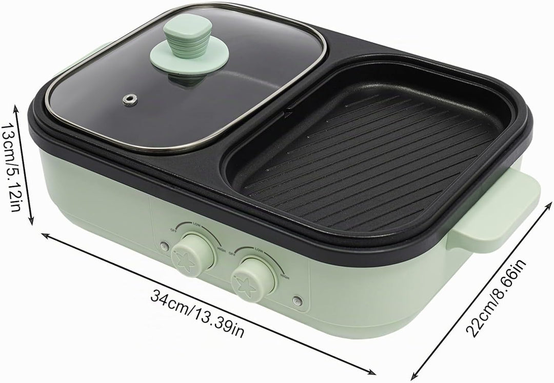 1300W Elektrische Bratpfanne,34 * 22 * 13cm 2 in 1 Elektrischer Kochtopf Mehrzweck Kochtopf Indoor G