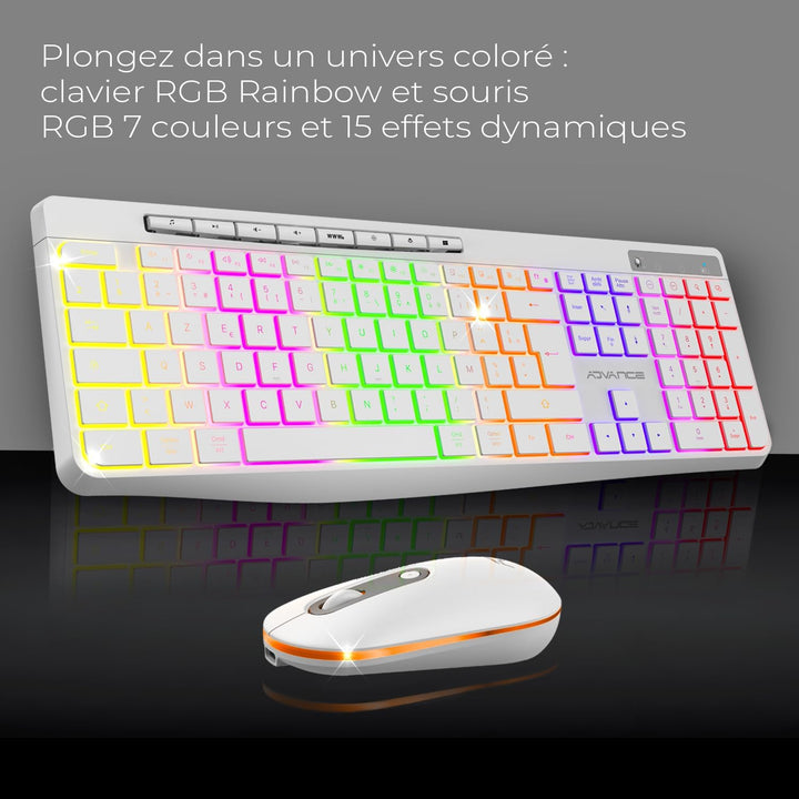 AD Advance - R Type, Set aus kabelloser Maus-Tastatur, leise, rutschfeste Matte, RGB-Hintergrundbele