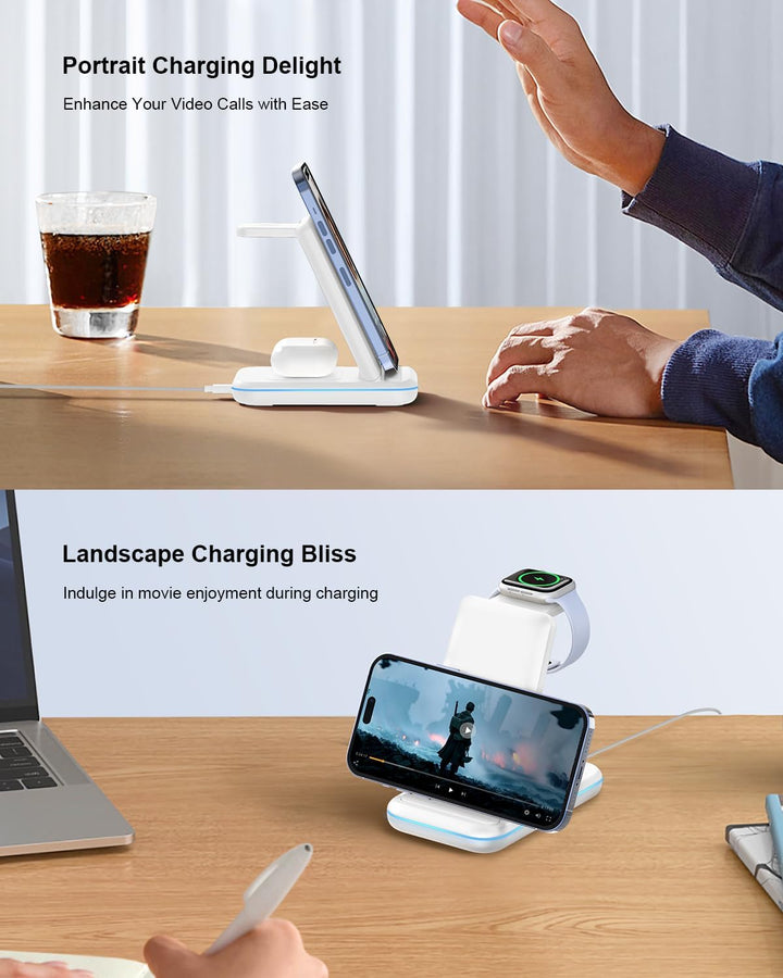 JoyGeek 3 in 1 Kabelloses Ladegerät, Wireless Charger Dock für i Phone 15/14/13/12/11/Pro Max/X/8, I