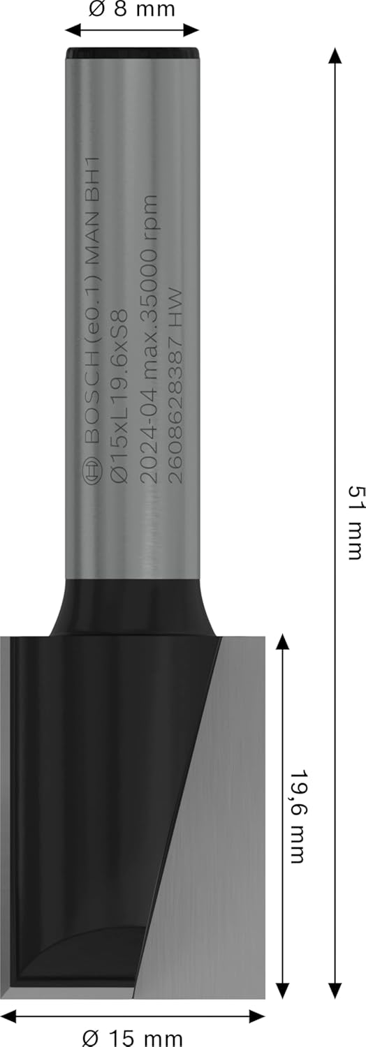 Bosch Professional Nutfräser Standard for Wood (Ø 15 mm, Arbeitslänge 19,6 mm, Zubehör Handfräse, 8m