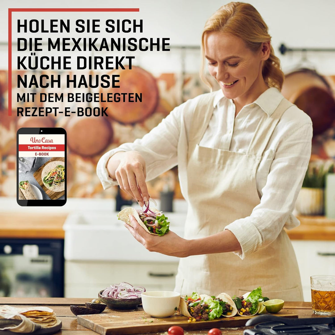 Uno Casa Tortilla Presse 20 cm - Taco Presse, Hochleistungs-Gusseisen Tortilla Maker - Roti Maker Bo