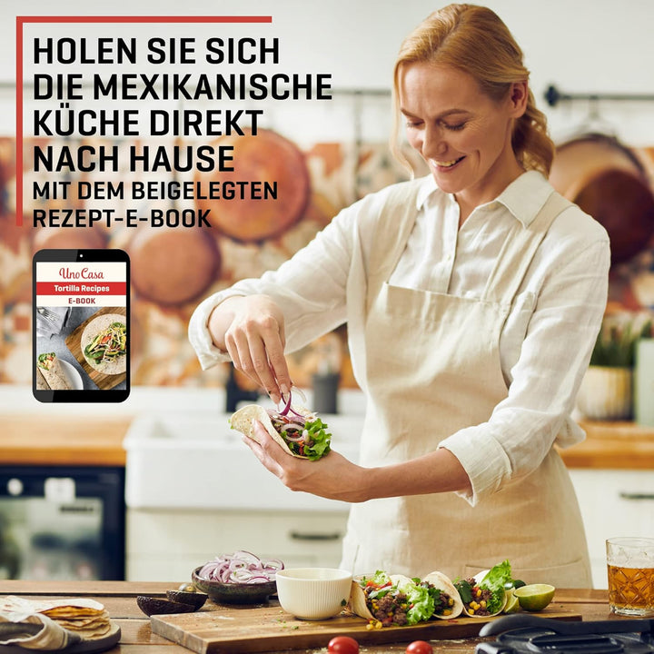 Uno Casa Tortilla Presse 20 cm - Taco Presse, Hochleistungs-Gusseisen Tortilla Maker - Roti Maker Bo