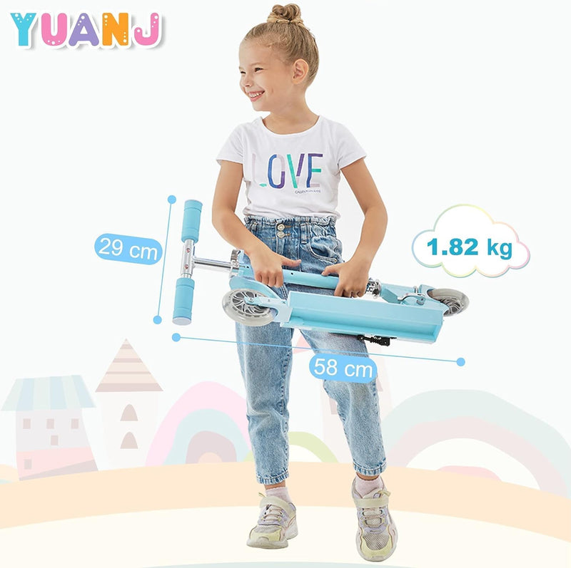 Yuanj Roller Kinder Scooter, Höhenverstellbarer kinderscooter mit LED PU Räder, kinderroller für Mäd