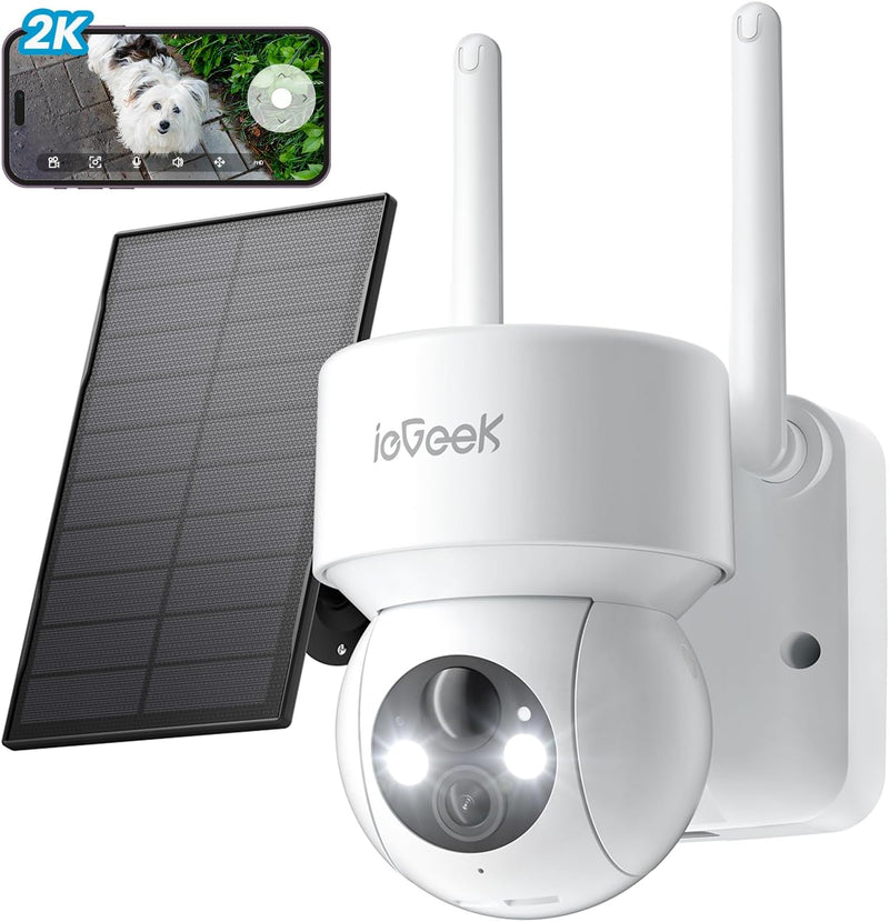 ieGeek 2K Solar Überwachungskamera Aussen akku，355°/120° Pan Tilt solar Kamera WLAN Outdoor mit LED-