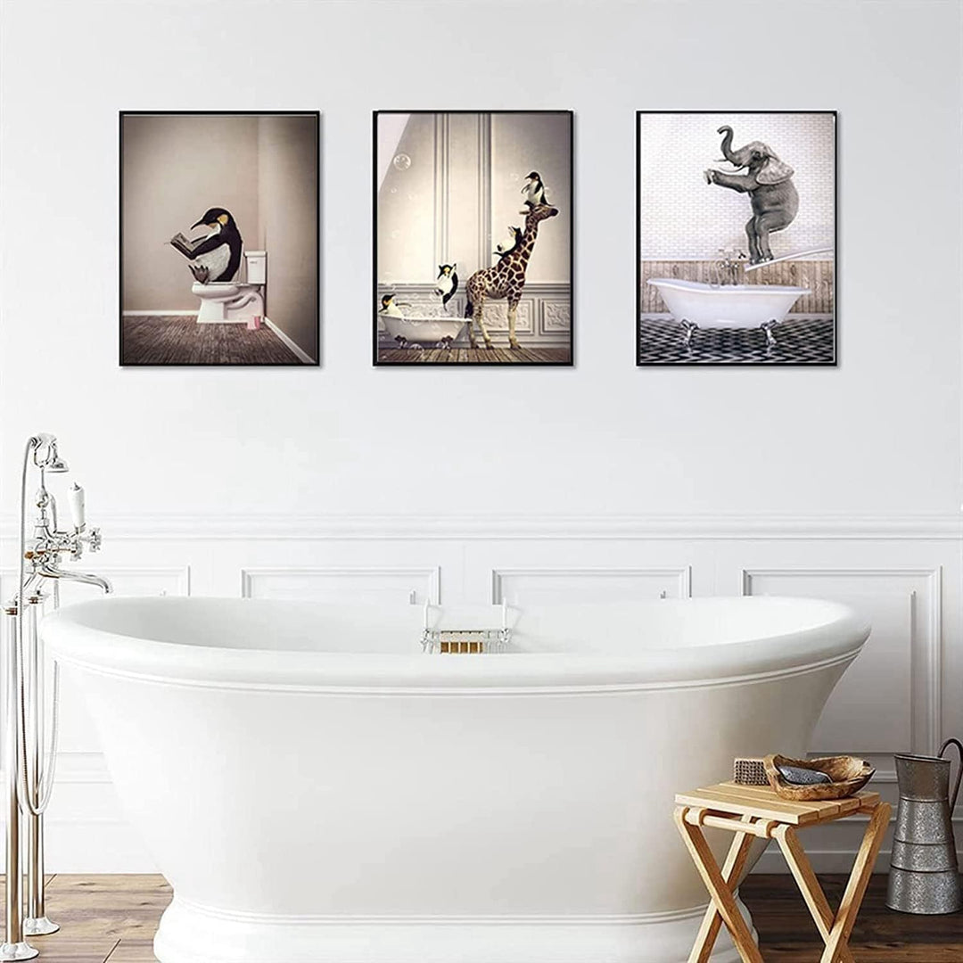 Tier in der Badewanne Leinwand Bilder Traumbad Poster,Tier Schwarz Weiss Wand Kunst Drucke Minimalis