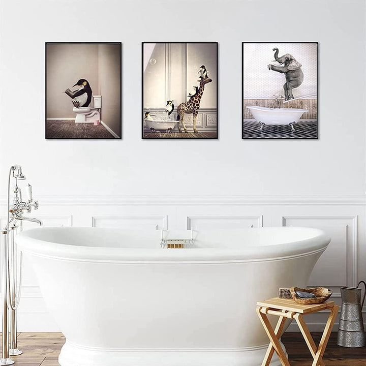 Tier in der Badewanne Leinwand Bilder Traumbad Poster,Tier Schwarz Weiss Wand Kunst Drucke Minimalis