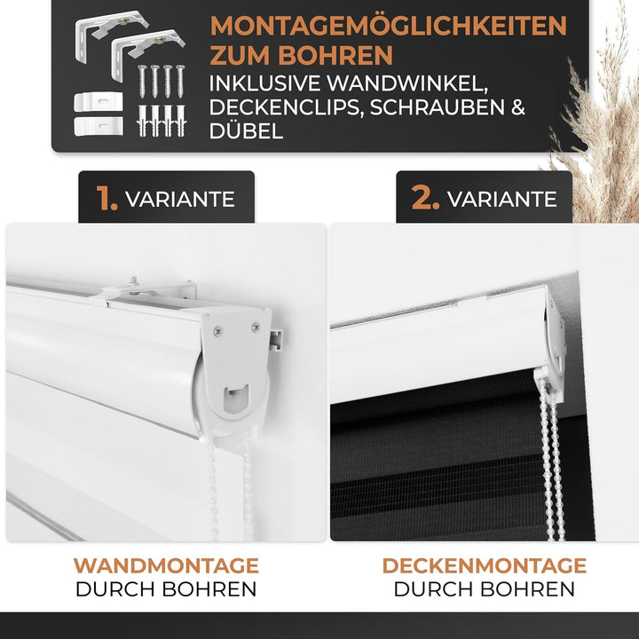 EFIXS Doppelrollo mit Kassette Montage Wand/Decke mit Bohren Breiten: 40-220, Höhe: bis 240 Hier: Bx