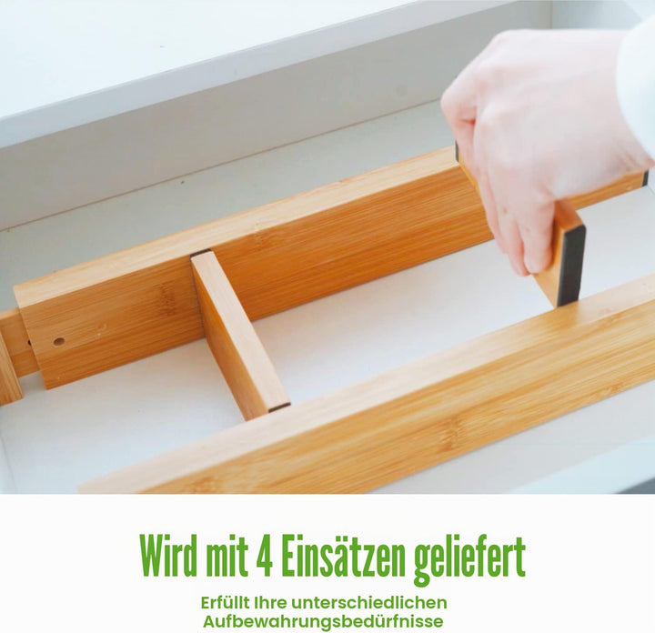 ANTOWIN Schubladentrenner Verstellbar Bambus (43-56 cm), Schubladen organizer, gefedert, Küche, Komm