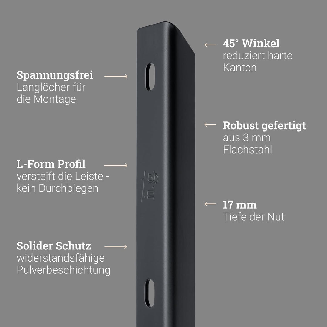 Natural Goods Berlin 3x Gratleiste L-FORM - Metallschiene 90 cm - Stahlprofil Schwarz - Massiver Unt