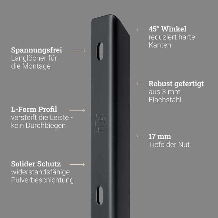 Natural Goods Berlin 3x Gratleiste L-FORM - Metallschiene 60 cm - L Profil Schwarz - Massiver Unterz