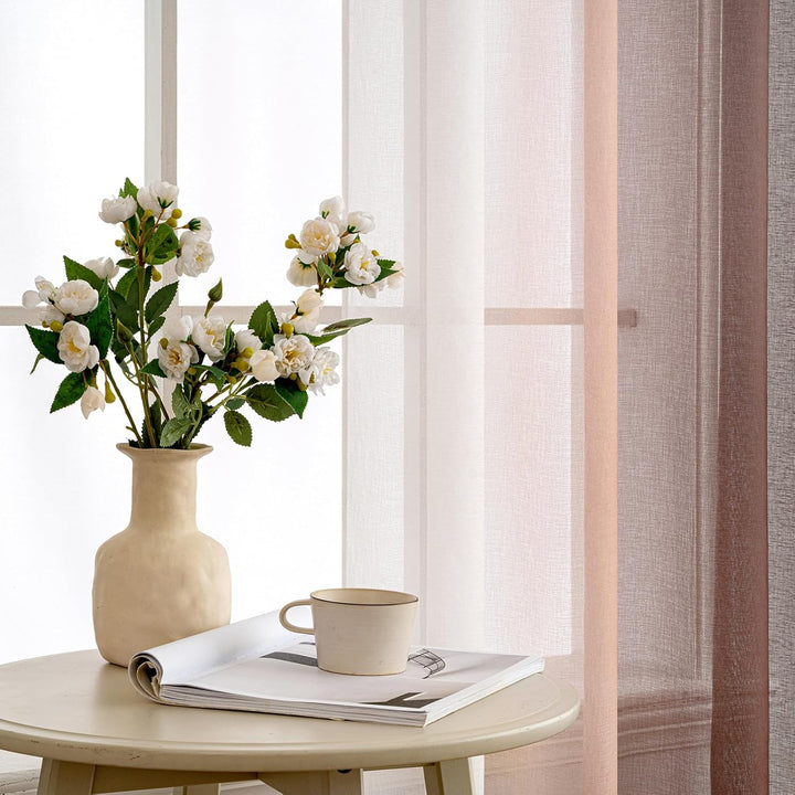 Woaboy 2er Set Voile Vorhang Zweifarbiger Vorhang mit Ösen Transparente Gardine Ösenschal Dekoschal