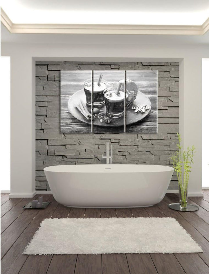 Pixxprint Aromatischer Glühwein mit Zimt Kohle Zeichnung Effekt 3-Teiler Leinwandbild 120x80 Bild au