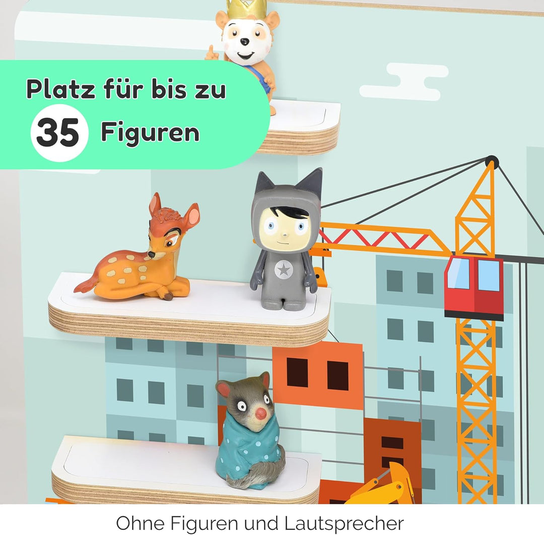 stadtecken Holzregal für Musikbox I Baustelle, mittel I Geeignet für die Toniebox und ca. 30 Tonies