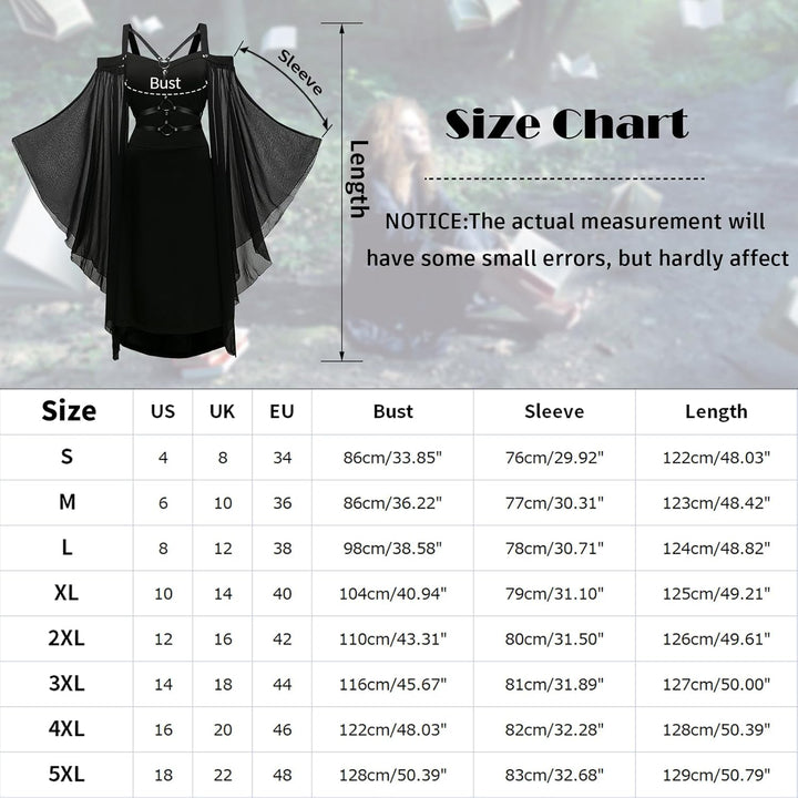 CNVAUIE Renaissance Kostüm Frauen Mittelalterliches Kleid mit Trompetenärmel Gotisch Maxikleid Karne