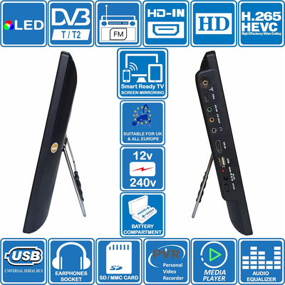 Unispectra ® 14 Zoll Smart Ready Fernseher Klein 230v (Volt) 12v TV DVBT2 und FM Receiver, USB, HDMI