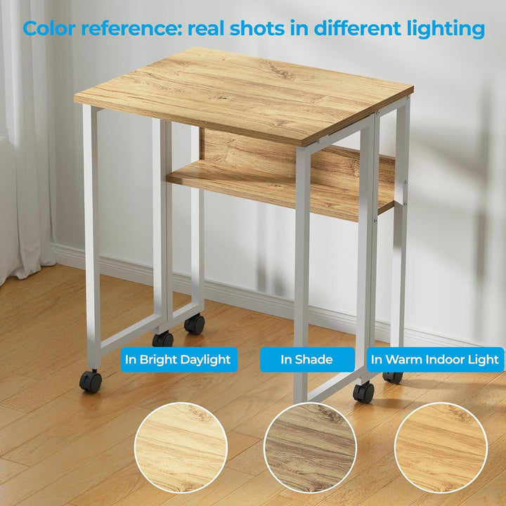 GreenForest Kleiner Schreibtisch Klappbar, 63 cm Klappschreibtisch mit Rollen, Einfache Montage Klap