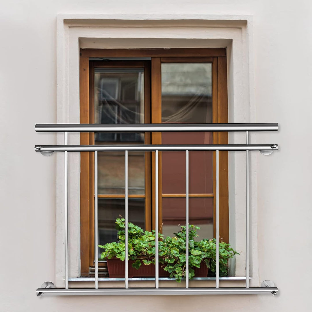 NAIZY Edelstahl Balkongeländer 225x90cm Französischer Geländer Treppengeländer Terrassengeländer Bal