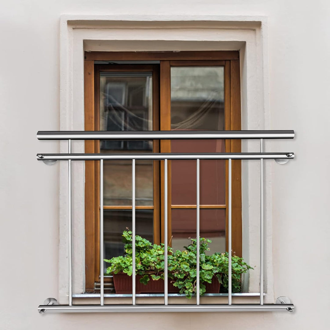 NAIZY Edelstahl Balkongeländer 225x90cm Französischer Geländer Treppengeländer Terrassengeländer Bal