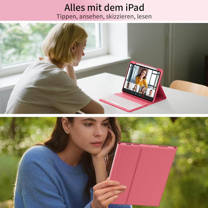 Hülle mit Tastatur für iPad A16 11 Generation 2025/10 Generation 2022 (11/10.9 Zoll) 7 Farben Beleuc