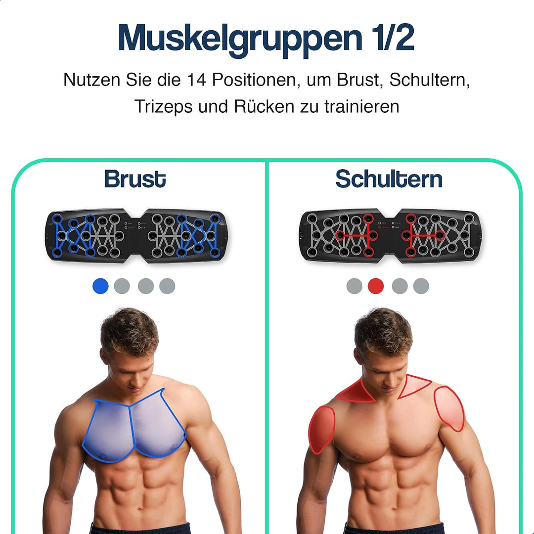 Hulser Liegestütze Brett - 14 in 1 - Faltbares Liegestütz-Brett - Push-up board für Krafttraining -