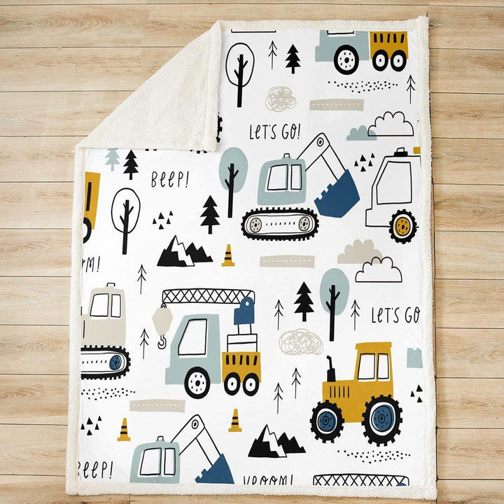 Loussiesd Auto Wohndecke Kinder Jugend BAU Decke 150x200cm Karikatur Bagger Kran Zugmaschine Dekor K