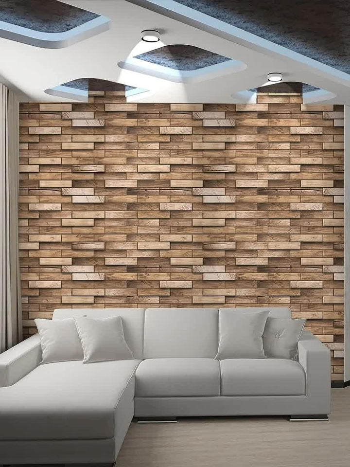 PVC Kunststoff Wandpaneele 3D Deko Fliesen Verkleidung - Holz (Haselnuss)