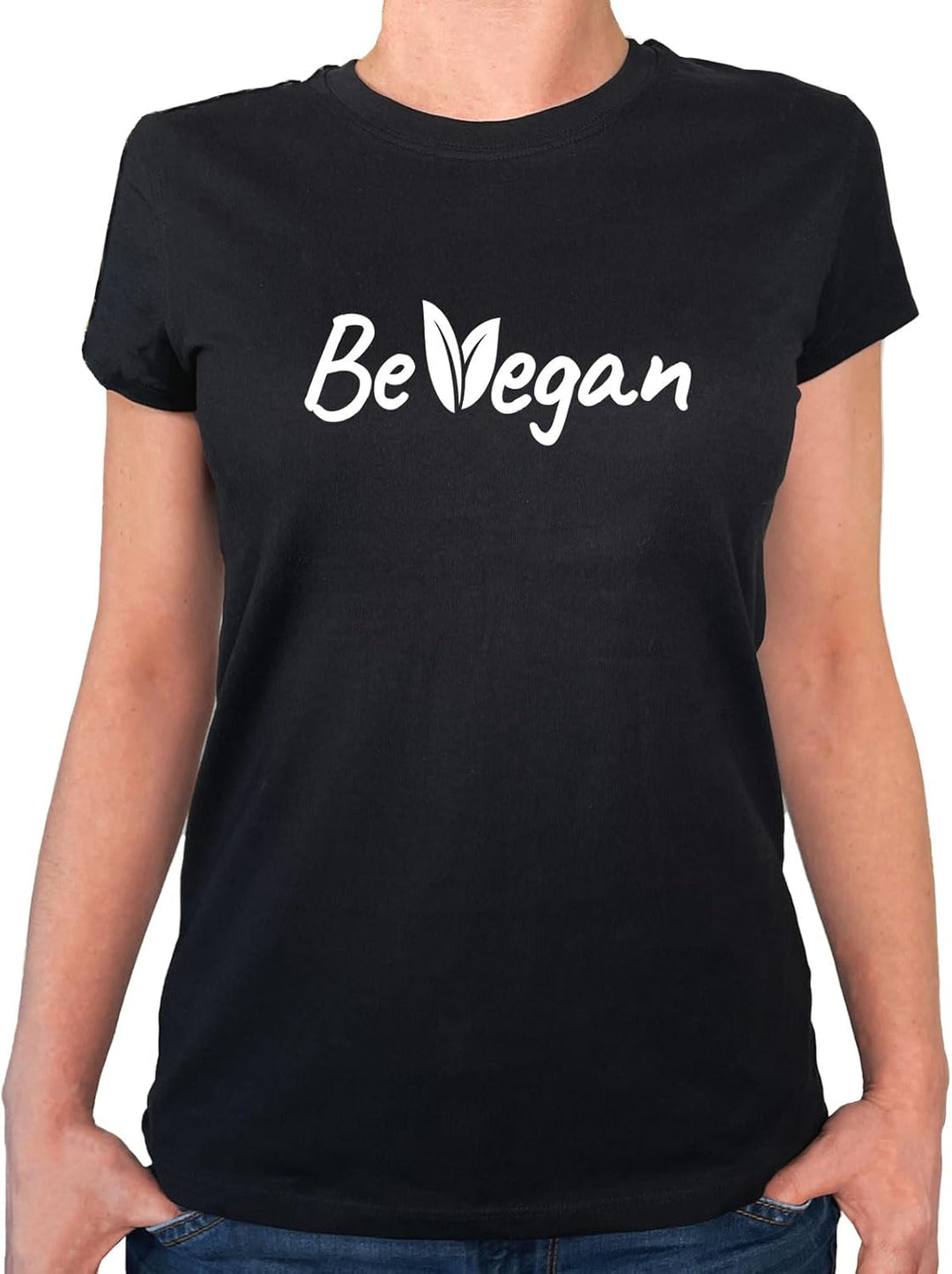 huuraa Damen T-Shirt Be Vegan Blätter Bio Baumwolle Fairtrade Oberteil Grösse XS-XXL mit Motiv für a