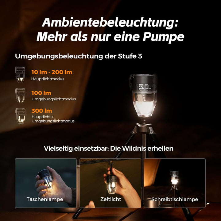 FLEXTAILGEAR MAX Pump 3 Tragbare Luftpumpe, 5,0 kPa, Beleuchtung, USB-Aufladung zum Aufblasen und En