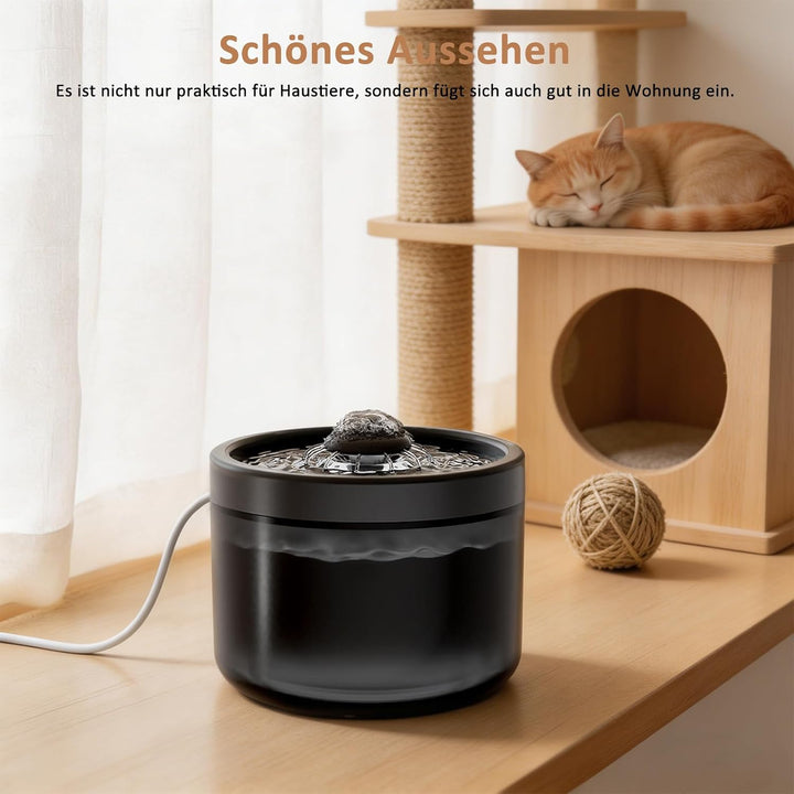 Kompakter Leiser Katzenbrunnen 1,8L Mehrschichtfilter Zirkulation Schwarz, Schwarz