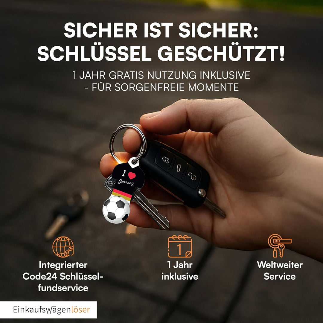 Einkaufswagenlöser ® Fussball Trikot Deutschland/Schlüsselanhänger Einkaufschip mit Schlüsselfundser