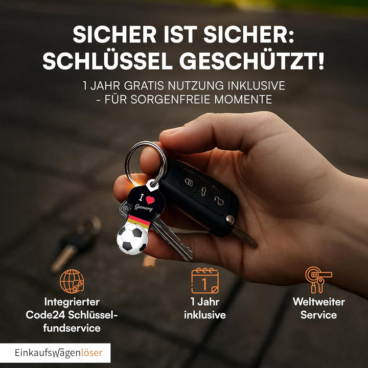 Einkaufswagenlöser ® Fussball Trikot Deutschland/Schlüsselanhänger Einkaufschip mit Schlüsselfundser