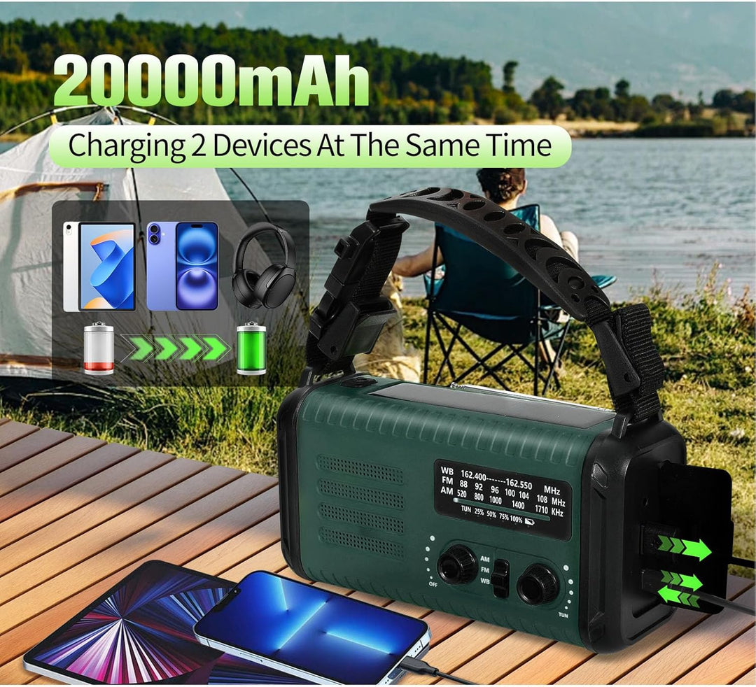 Jectse Handkurbel Notio -Radio, AM FM NOAA Solar Weather Radio mit LED -Taschenlampen -Lesen Lampe S