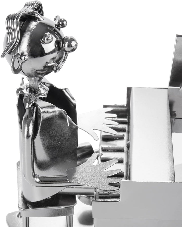 BRUBAKER Weinflaschenhalter Pianist am Flügel - Flaschenständer Klavierspieler aus Metall mit Grussk