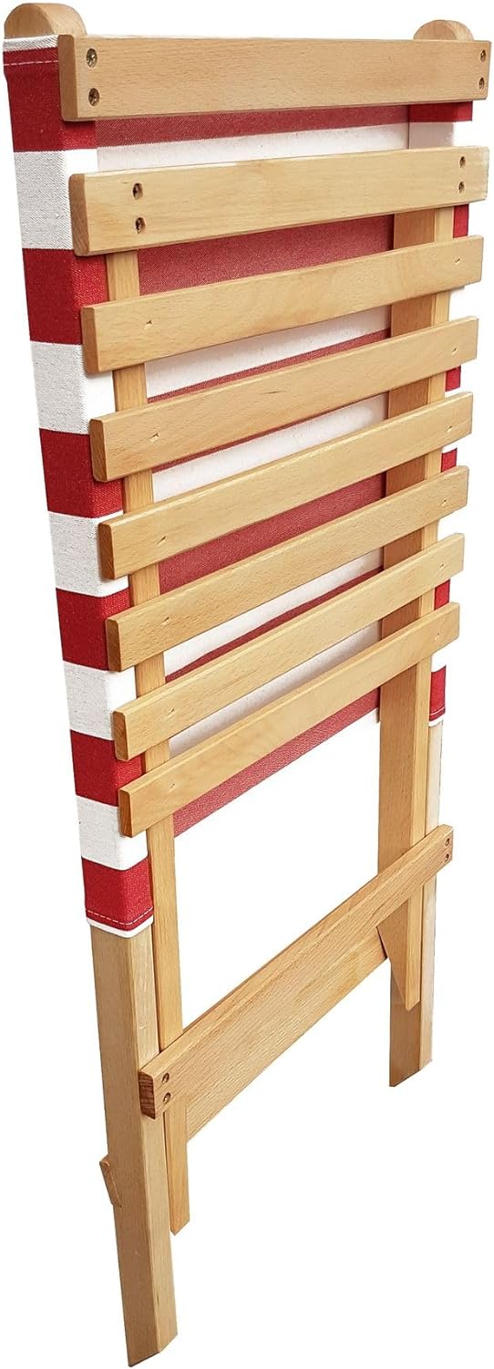 Erst-Holz Klappstuhl Strandstuhl Anglerstuhl Gartenstuhl Stuhl zum Zusammenstecken rot-weissem Bezug