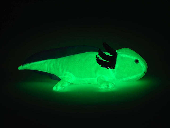 Original Uni-Toys - Axolotl (hellblau) - Leuchtet im Dunkeln (fluoreszierender Plüsch) - 32 cm (Läng