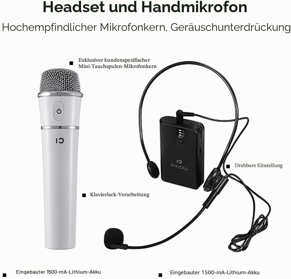 Sprachverstärker Tragbar Stimmverstärker Lautsprecher mit Mikrofons Handheld drahtlos Mikrofon und H
