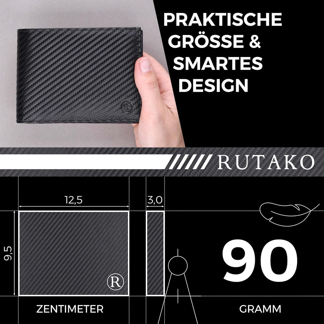 RUTAKO® Leder Geldbörse Herren mit RFID Schutz I Portemonnaie Gross mit Münzfach I 12 Fächer I Echtl