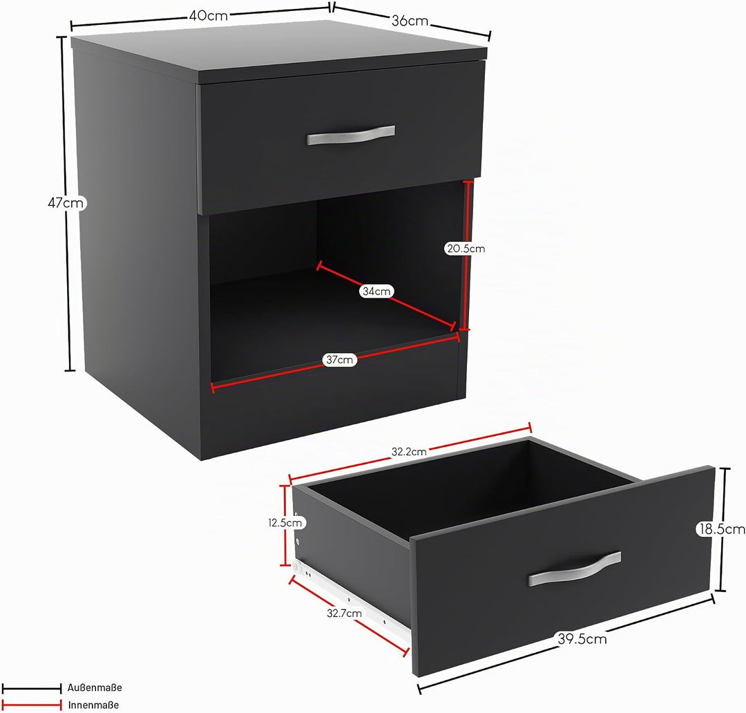 Vida Designs schwarz Nachttisch Schublade, Nachttisch, 1 Schublade, Nachttisch, Metall Griffe &amp; Läuf