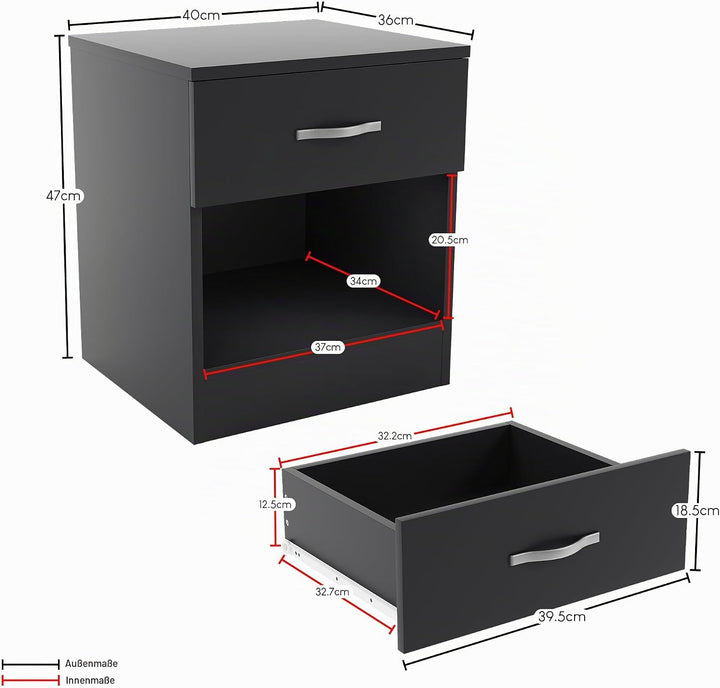 Vida Designs schwarz Nachttisch Schublade, Nachttisch, 1 Schublade, Nachttisch, Metall Griffe &amp; Läuf
