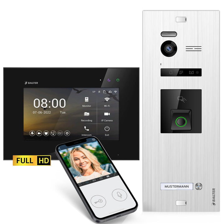 Balter EVO-HD Video Türsprechanlage mit Fingerprint, Video Türklingel, Smartphone App,1 Familienhaus