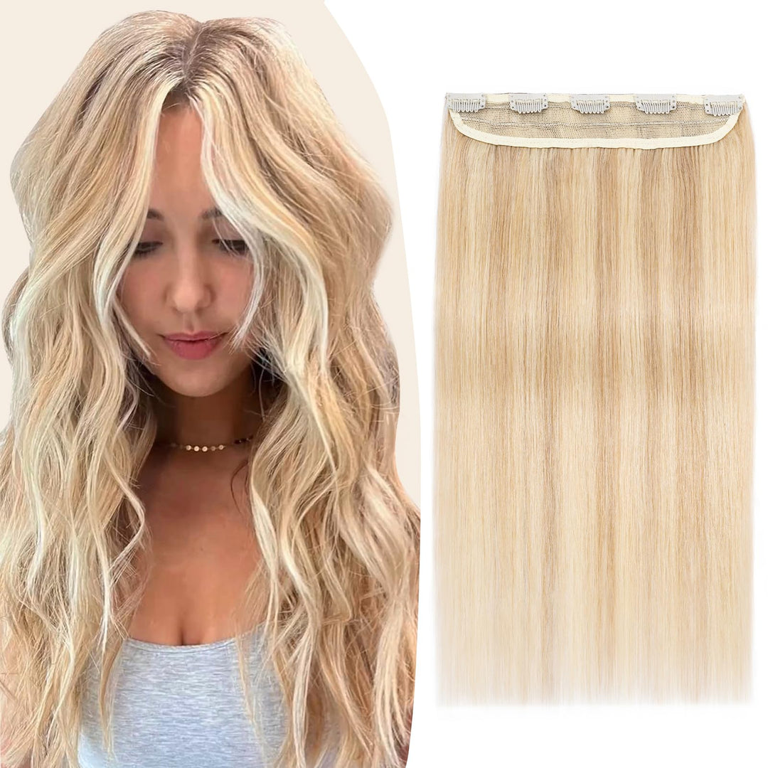 TESS Clip in Extensions Echthaar Blond Balayage 25 cm, Ein Stück Clip in Echthaar Haarverlängerung 5