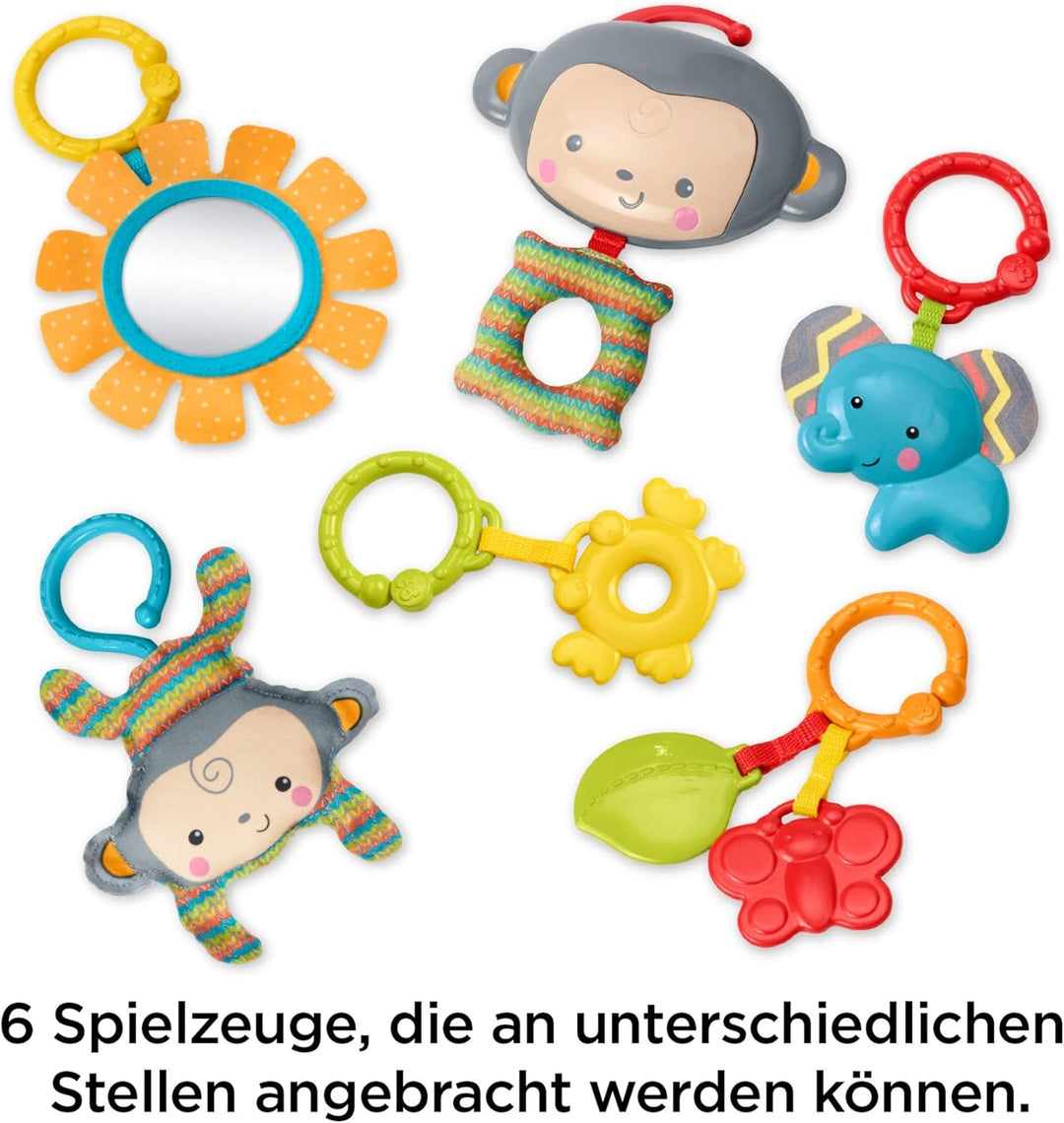 Fisher-Price CLJ42Musik-Äffchen Spielcenter, Krabbeldecke mit zweiSpielbögen, inkl. 6 Spielzeugen, B