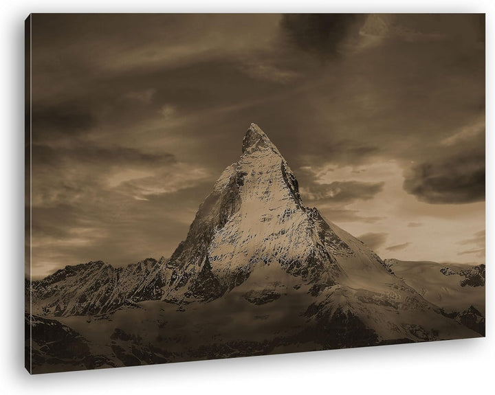 Matterhorn in der Schweiz Format: 100x70 Effekt: Sepia als Leinwandbild, Motiv fertig gerahmt auf Ec