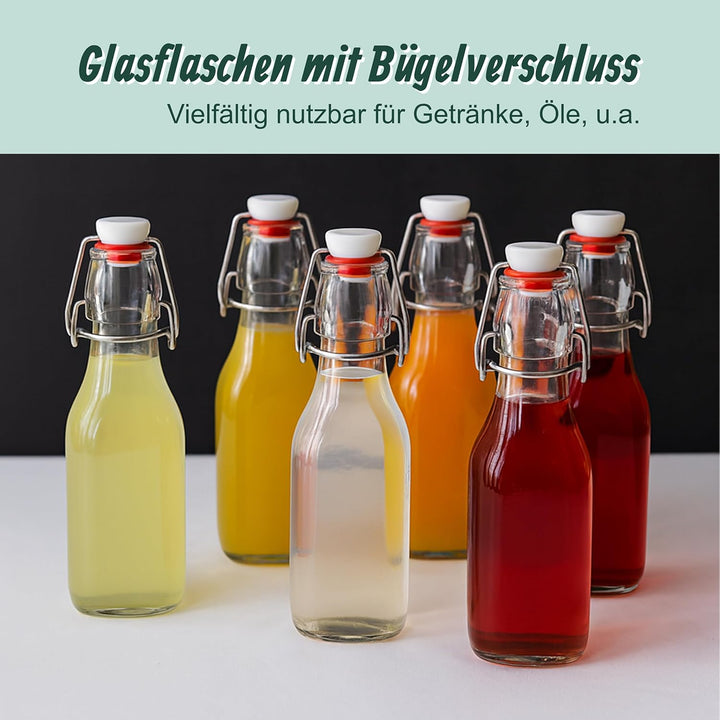 Relaxdays Flaschen zum Befüllen, 6er Set, 250 ml, Bügelverschluss, Glasflasche für Öl, Essig, Schnap