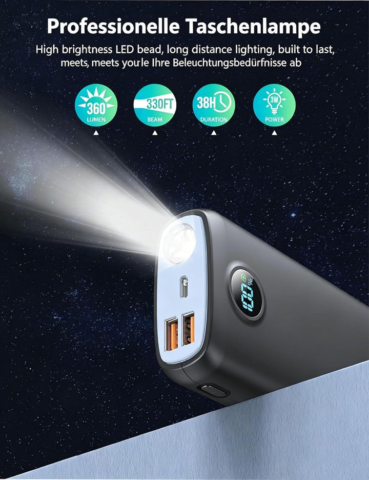 Power Bank 27000mAh 30W Powerbank Schnellladefunktion PD3.0 QC4.0 USB C | Externe Handyakkus USB C E