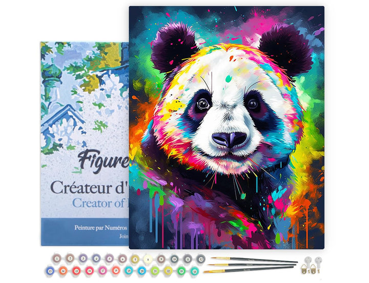 Figured'Art Malen Nach Zahlen Erwachsene Mit Rahmen Panda Farbenfroh Abstrakt - Paint by Numbers Bas