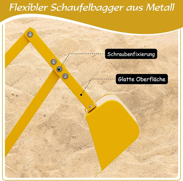 COSTWAY Sitzbagger 360° drehbar, Bagger zum Draufsitzen Metall, Bagger Sandkasten mit Schaufel & 2-H