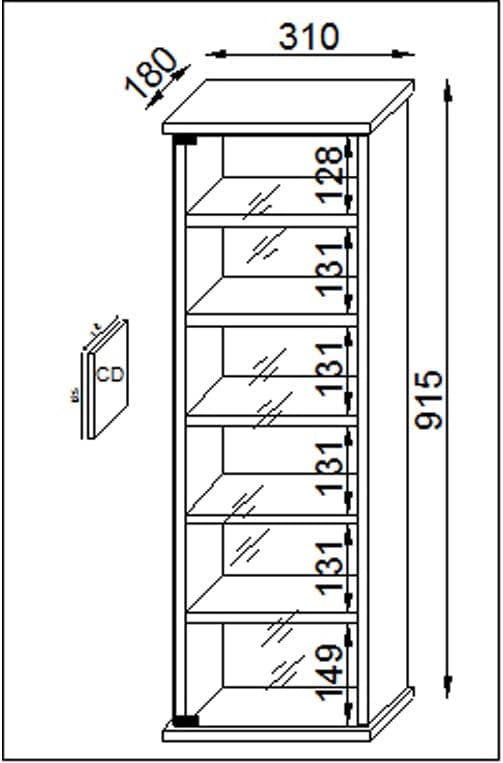 VCM Wandregal Hängeregal Wandschrank Hängeschrank Wandvitrine Glastür Wandschrank Sonoma-eiche 18x31